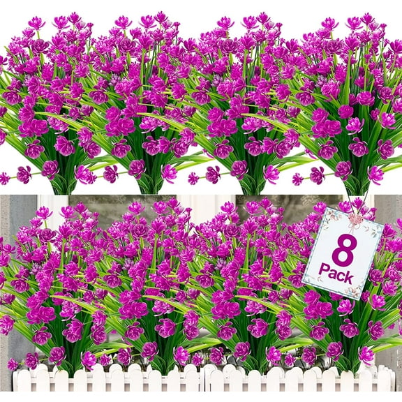 Sinhoon 8Pcs Artificial Flowers Outdoor UV Resistant Fake Flowers ,Faux Plastic Flower Greenery Shrubs Plants for Indoor Outside Hanging Planter Home Garden Window Box Porch Spring Decoration(Magenta)