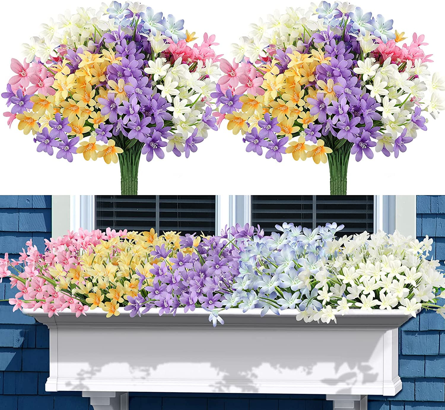 Sinhoon Artificial Daffodils Flowers, 10 Bundles Fake Flowers with Stems, UV Resistant No Fade Plastic Plants Faux Flowers Bouquet for Indoor Outdoor Home Garden Decoration