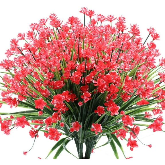 Sinhoon Artificial Flowers,Fake Greenery Faux Plastic Bushes Fake Shrubs UV Resistant Faux Plastic Plants for Wedding Hanging Bouquet Indoor Outdoor Home Garden Office Table Vase 20PCS (Red)