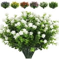 thumbnail image 1 of Sinhoon Artificial Flowers Outdoor Fake Flowers，8 Bundles Outside Face Mums Fake Summer Greenery UV Resistant No Fade Faux Plastic Lotus Shrubs Home Garden Porch Patio Decoration (White), 1 of 14