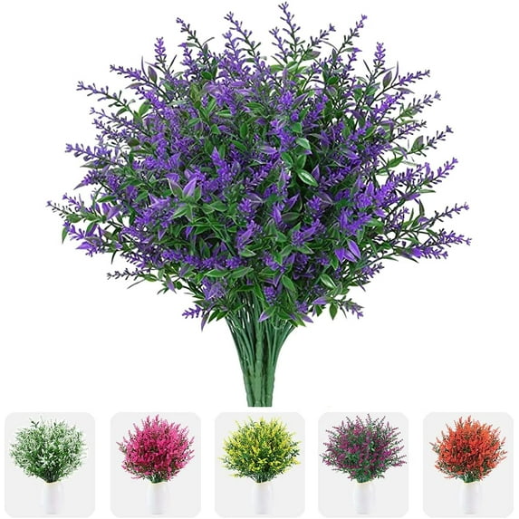 Sinhoon Artificial Greenery Lavender Fake Shrubs Flowers 12 Bundles UV Resistant Hanging Planter Flora Indoor Outside Decor Wedding Flowers