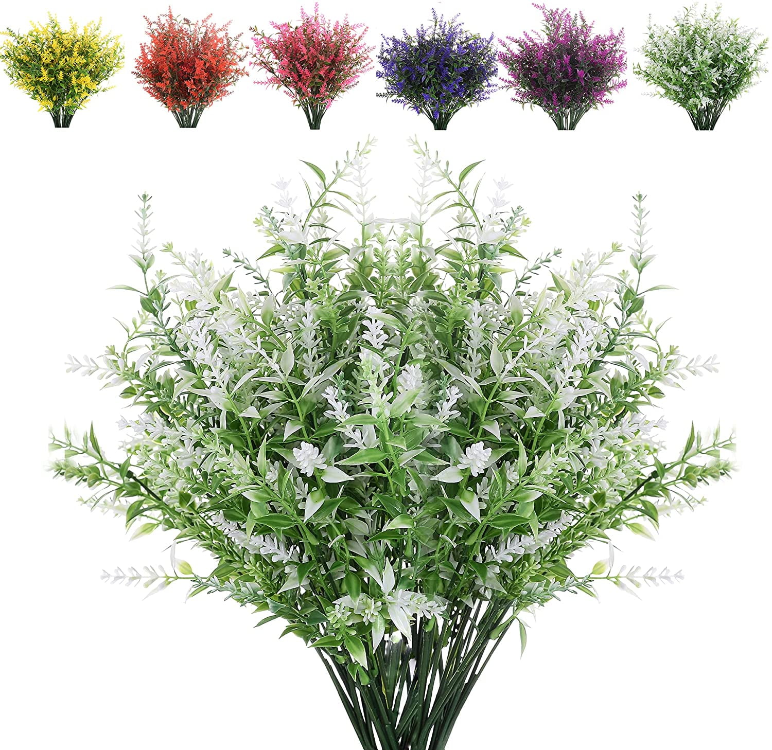 8 Bundles White Artificial Lavender Flowers in Plastic Basket