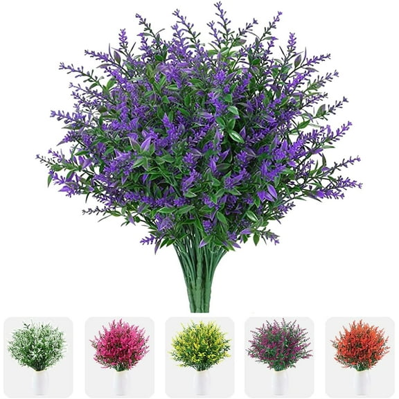 Sinhoon Artificial Plants Lavender, 8 Bundles Outdoor UV Resistant Greenery Fake Shrubs Simulation Plants Indoor Outside Hanging Planter Home Garden Decor (Puple)
