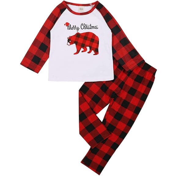 Sinhoon Baby Boys Girls Merry Christmas Clothes Red Plaid Top T-Shirt and Pants Winter Outfits Clothes(7-8T)