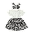 thumbnail image 1 of Sinhoon Baby Girl's One-Piece Ruffle Dress Kids Outfits Cotton Fly Sleeve Leopard Print Sunflower Dress Headband Summer Clothes, 1 of 7