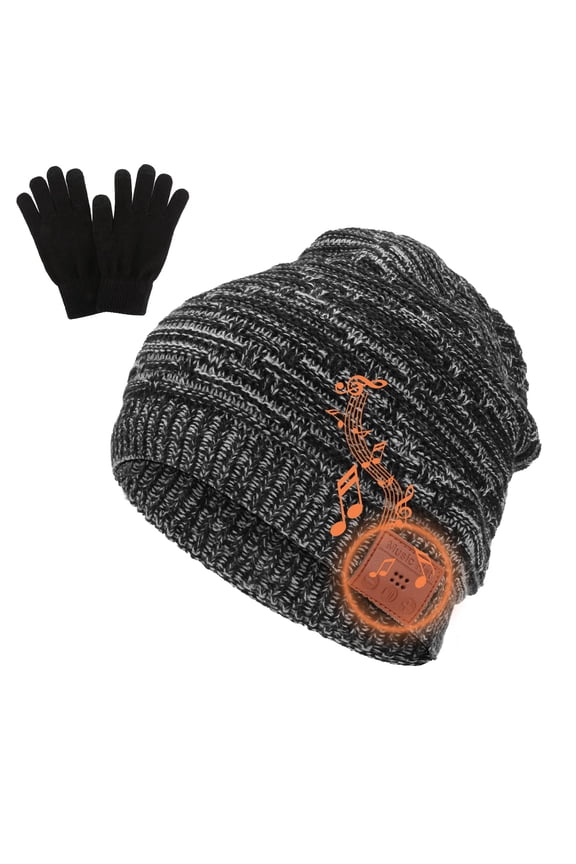 Bluetooth Beanie Hat with Gloves, Portable Wireless Headphone Music Hat Bluetooth Beanie Cap for Men, Soft Warm Knitted Bluetooth Winter Hat for Biking Driving Running Camping Skiing Skating