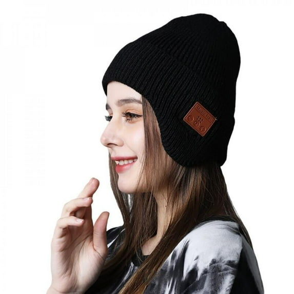 Sinhoon Bluetooth Beanies Cap Upgrade 5.0 Version Binaural Stereo Bluetooth Headset Hat Music Ear Cover Warm Hat (Black)