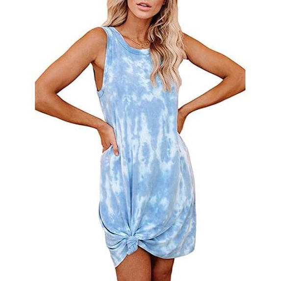 Sinhoon Boho Beach Sleeveless Swing Dresss For Lady Summer T Shirt Dresses Womens Summer Pullover Tie Dye Baggy T-Shirt Dress Tank Tops Sundress