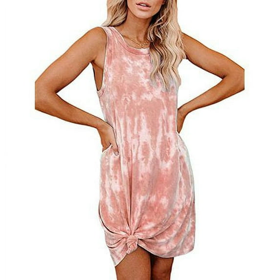 Sinhoon Boho Beach Sleeveless Swing Dresss For Lady Summer T Shirt Dresses Womens Summer Pullover Tie Dye Baggy T-Shirt Dress Tank Tops Sundress