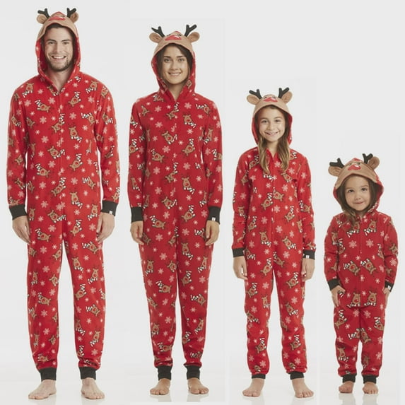 Sinhoon Christmas Family Matching Hoodie Pajamas Reindeer One Piece Jumpsuit Zipper Pjs for Adult Kids Baby