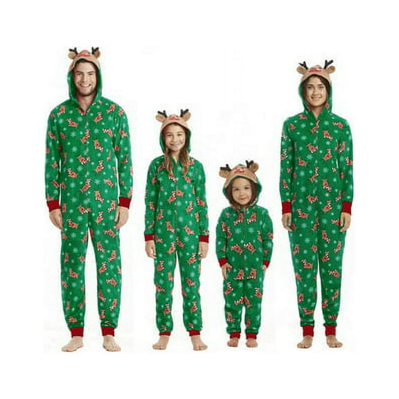 Sinhoon Christmas Family Matching Jumpsuit Pajamas One-Piece Mom Dad Kids Baby Deer Hoodie Romper Jumpsuit Zipper Pjs