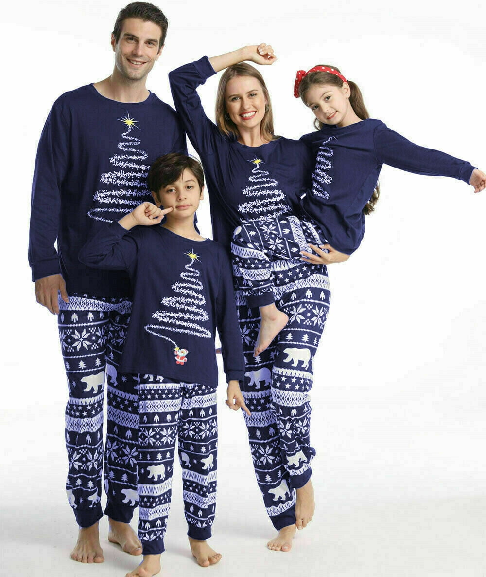 Sinhoon Christmas Family Matching Pajamas PJs Set Dad Mum Kids Xmas Sleepwear Blue Men M
