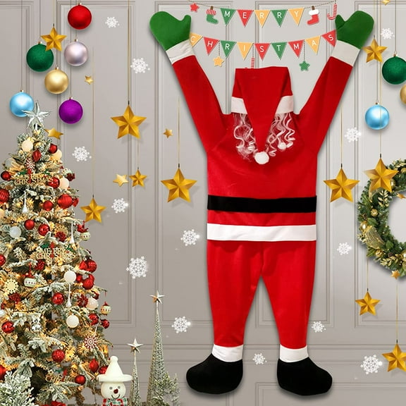 Sinhoon Christmas Hanging Santa Claus Decoration Outdoor Climbing Hanging Santa Suit Ornament from on The Gutter Roof for Christmas Hanging Decoration Indoor and Outdoor, Red White Green
