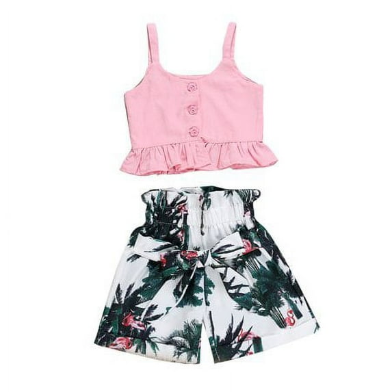 Sinhoon Flamingo Toddler Baby Girls Vest Crop Tops Short Pants Outfits Clothes Summer