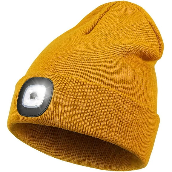 Sinhoon LED Beanie Hat with Light,Unisex USB Rechargeable Hands Free 4 LED Headlamp Cap Winter Knitted Night Lighted Hat Flashlight Women Men Gifts for Dad Him Husband