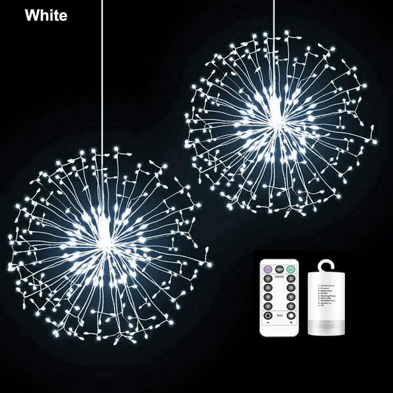 Sinhoon LED String Firework Lights Hanging Starburst Fairy Lights Waterproof with 8 Modes Remote Control Battery Powered For Wedding Christmas Party Decor (1PC,White)