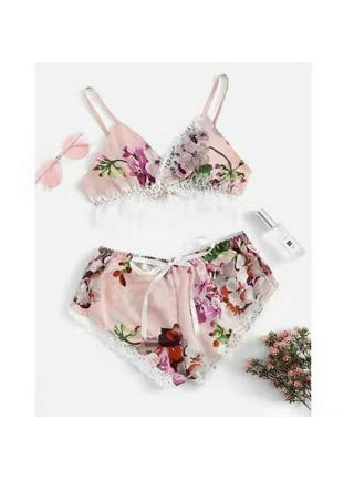 Floral Lace Bralette Satin Shorts