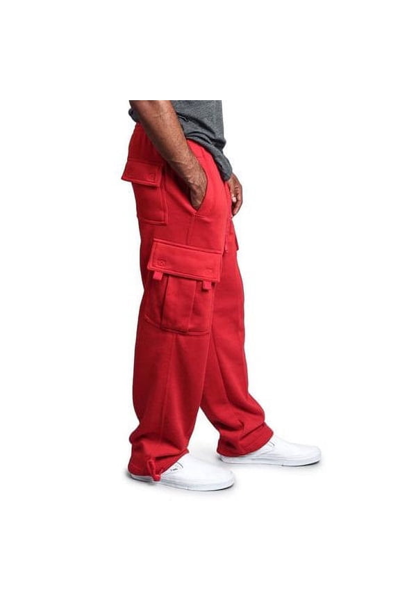 Men's Urban Straight Leg Jogger Cotton Fleece Cargo Pocket Sweat Pants