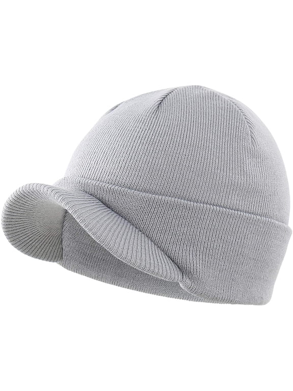 Men's Winter Beanie Hat with Brim Warm Double Knit Cuff Beanie Cap