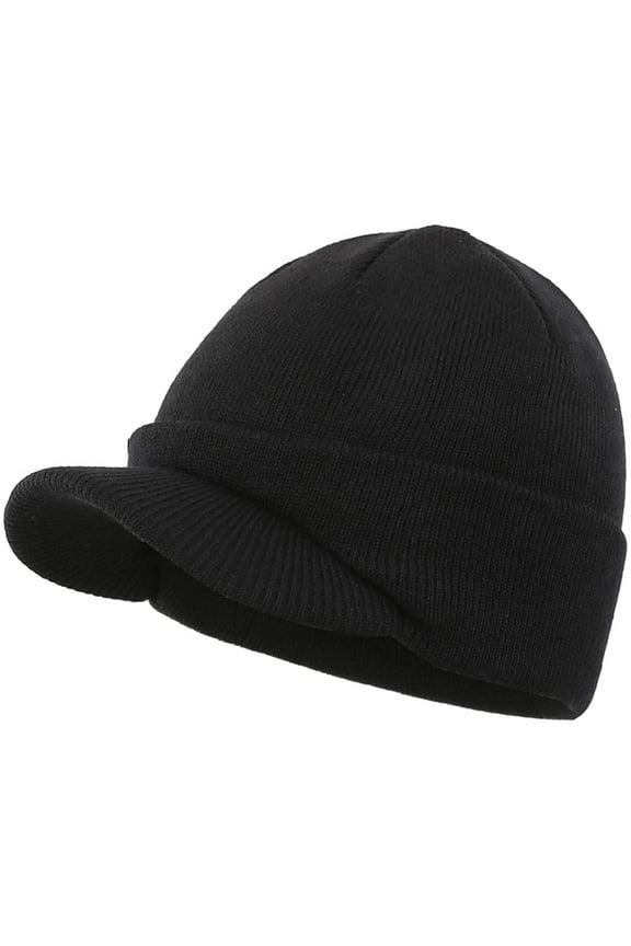 Men's Winter Beanie Hat with Brim Warm Double Knit Cuff Beanie Cap