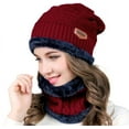 thumbnail image 1 of Sinhoon Mens Womens Winter Beanie Hats Scarf Set Warm Knit Hat Thick Fleece Lined Slouchy Cap Neck Warmer (Red), 1 of 9