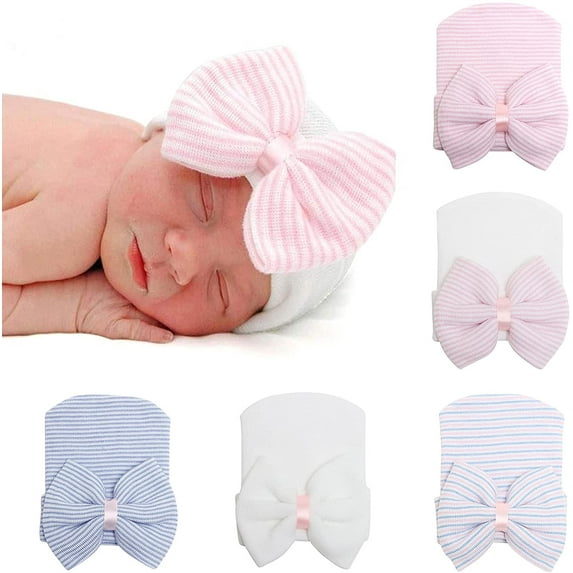 Sinhoon Newborn Baby Girl Hat with Big Bow Soft Cute Knot Infant Comfy Nursery Beanie 0-3 months