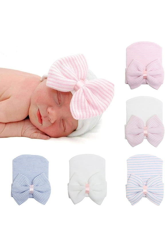 Newborn Baby Girl Hat with Big Bow Soft Cute Knot Infant Comfy Nursery Beanie 0-3 months