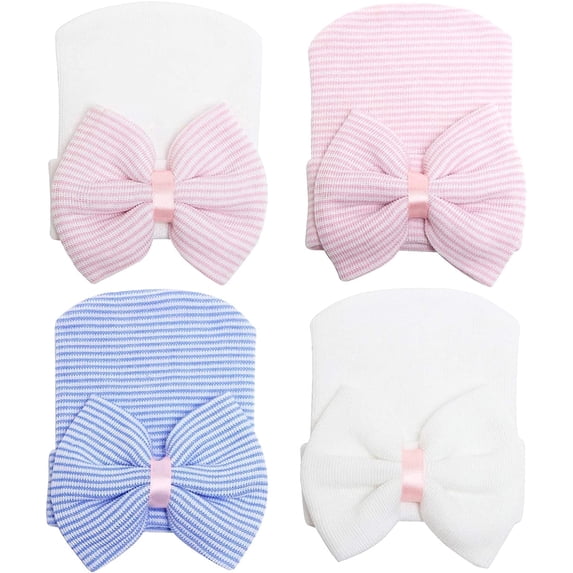 Sinhoon Newborn Hats for Baby Girls Hospital Hat Baby Girl Bows and Headbands Infant Beanie Nursery Caps