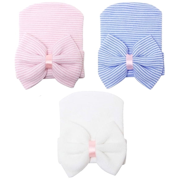 Sinhoon Newborn Hats for Baby Girls Hospital Hat Baby Girl Bows and Headbands Infant Beanie Nursery Caps