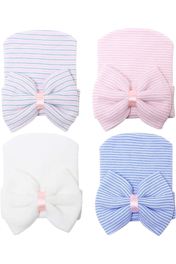 Newborn Hats for Baby Girls Hospital Hat Baby Girl Bows and Headbands Infant Beanie Nursery Caps