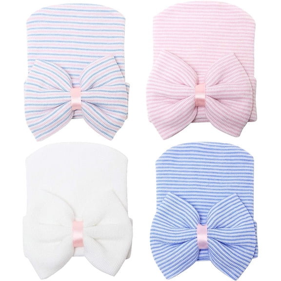 Newborn Hats for Baby Girls Hospital Hat Baby Girl Bows and Headbands Infant Beanie Nursery Caps