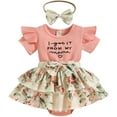thumbnail image 1 of Sinhoon Newborn Infant Baby Girl Clothes Ruffle Short Sleeve Ribbed Bodysuit Romper Floral Print Skirt Summer Outfit Sets, 1 of 13