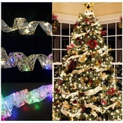 Sinhoon Ribbon Fairy Lights , 6.5FT 20 LEDs Ribbon Christmas Lights, Decoration Glow Ribbon Lights for Christmas Tree DIY Lace Bow Holiday Indoor Outdoor Decor (Silver Ribbon + Multicolor LEDs)