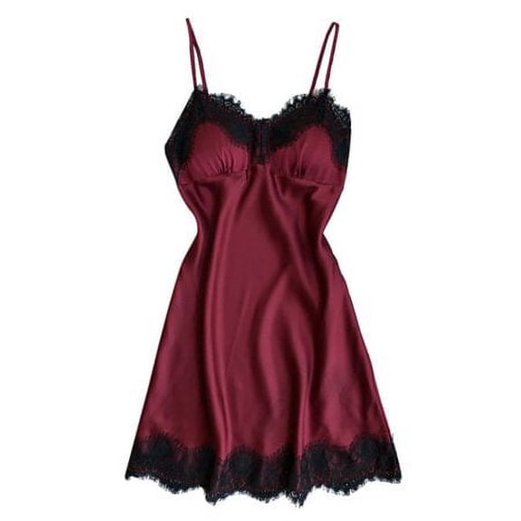 Sinhoon Sleepwear Sexy Lingerie Nightgown Lace Chemise Satin Slip Silk Nightie Bridal Babydoll for Women