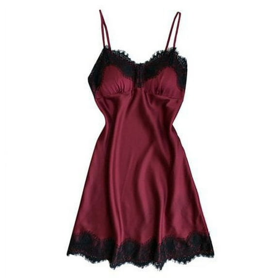 Sinhoon Sleepwear Sexy Lingerie Nightgown Lace Chemise Satin Slip Silk Nightie Bridal Babydoll for Women