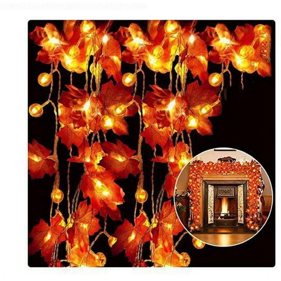 Sinhoon Thanksgiving Decoration Pumpkin Maple Leaf Garland String Lights Halloween Fall Decoration Seasonal Light Indoor Outdoor Decor Gift, Length 5 ft 10 LED
