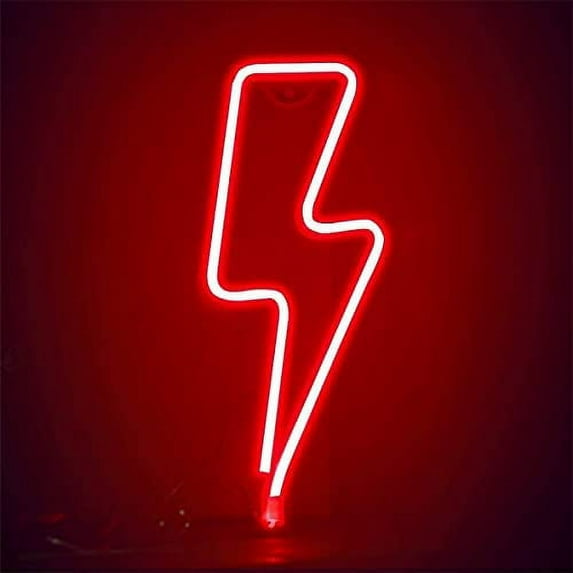 Sinhoon USB/Battery Powered Lightning Shaped Neon Sign Lamp, Decorative Night Light Wall Decor for Wall Bedroom Birthday Party Christmas Halloween Valentine's Day Game Room Wedding Decoration (Red)
