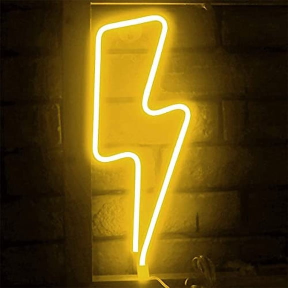 Sinhoon USB/Battery Powered Lightning Shaped Neon Sign Lamp, Decorative Night Light Wall Decor for Wall Bedroom Birthday Party Christmas Halloween Valentine's Day Game Room Wedding Decoration (Yellow)