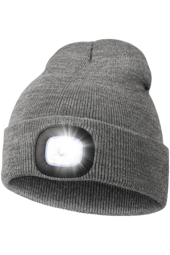 Unisex Beanie Hat with Light, USB Rechargeable Hands Free LED Headlamp Hat, Knitted Night Light Beanie Cap Flashlight Hat, Men Gifts for Dad Father Husband (Grey)