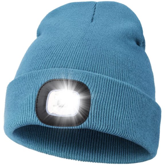 Sinhoon Unisex Beanie Hat with Light, USB Rechargeable Hands Free LED Headlamp Hat, Knitted Night Light Beanie Cap Flashlight Hat, Men Gifts for Dad Father Husband (Blue)