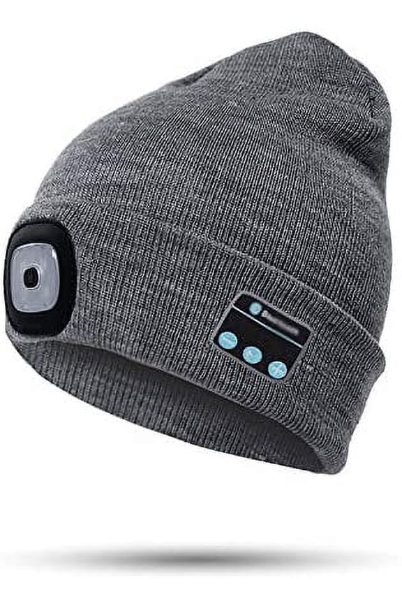 Unisex Bluetooth Beanie Hat Light Wireless Headphones Gifts for Men Dad (Grey)