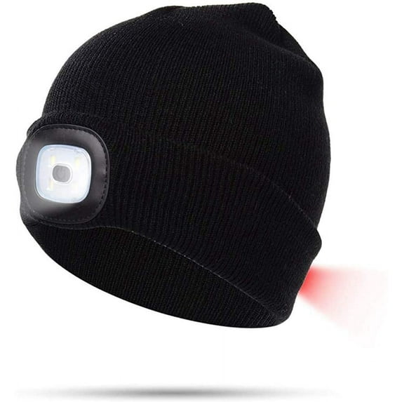 Sinhoon Unisex LED Beanie Hat with Light, Gifts for Men Women USB Rechargeable Winter Knit Lighted Headlight Headlamp Cap Flashlight Hat with 3 Brightness Levels Lighting and Flashing Alarm (Black)