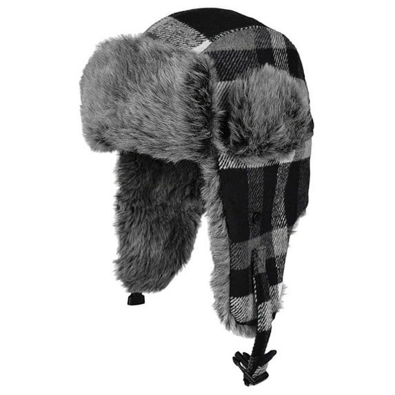 Sinhoon Unisex Winter Trapper Hat Lattice Plaid Print Plush Lined Ushanka Earflap Cap
