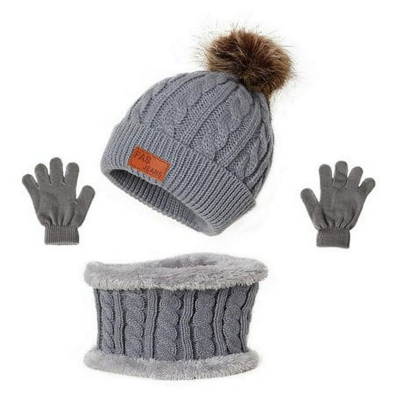 Sinhoon Winter Hat, Toddler Mittens, 3Pcs Kids Winter Knitted Hat Scarf Gloves Set, with Warm Fleece Lined for Children Girls Boys of 1-5 Years kindly