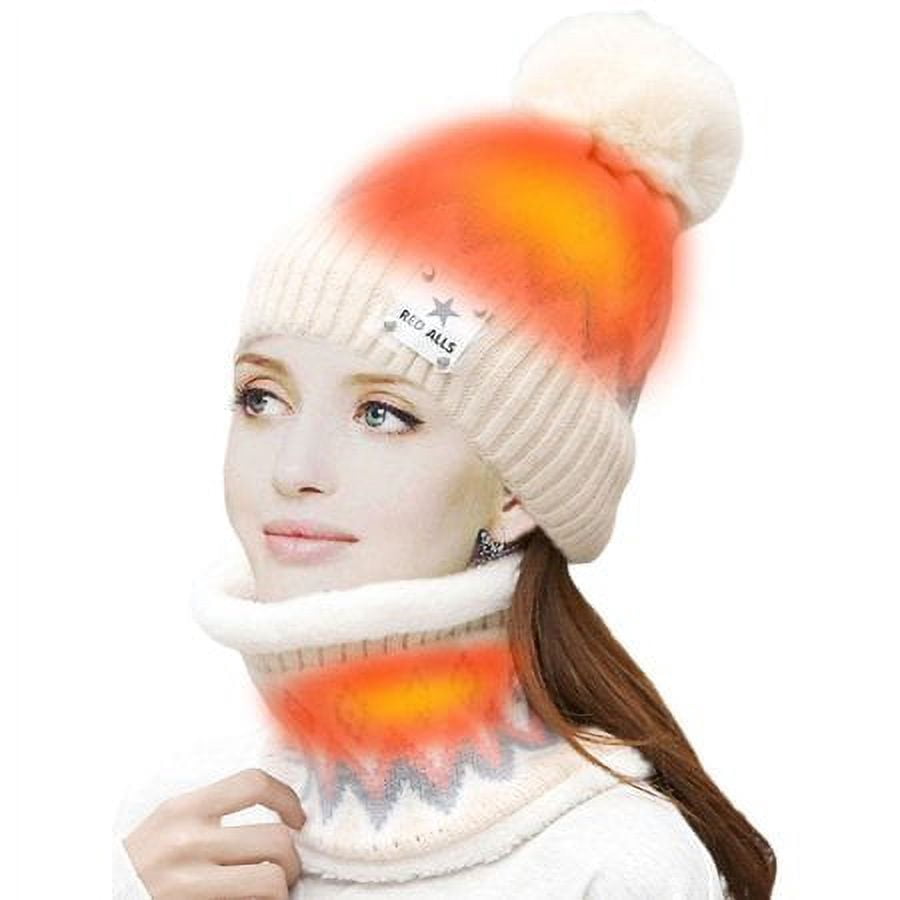 Sinhoon Winter Heated Beanie Hat Scarf Set for Men and Women, USB Rechargeable Winter Thermal Hat Scarf For Outdoor Activities Unisex 2 Piece Knitted Warm Hat Scarf Gift efficiently