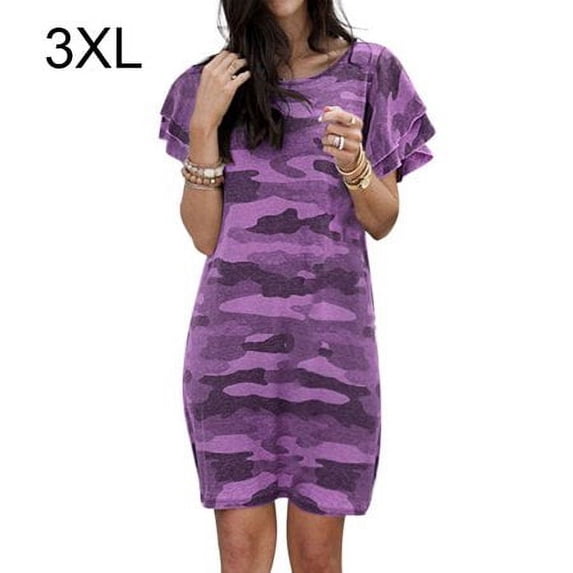 Sinhoon Women Dress Camouflage Print Long T-shirt Short Sleeve T-shirt Short Loose Dress Female Summer T shirts