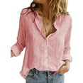 thumbnail image 1 of Sinhoon Women Oversized Baggy Cotton Linen Button Down T-Shirt Blouse Tops Sexy V-Neck Tops Basic Tee, 1 of 2