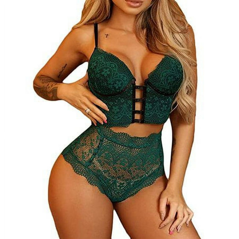 Sinhoon Women Sexy Lingerie Set Female Lace Bra and High-waisted Panty Set  2 Piece Outfits Set 