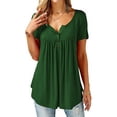 thumbnail image 1 of Sinhoon Women Short Sleeve T Shirts Blouses Tops Summer Tee Solid Color Buttons Round Neck T-shirts for Women, 1 of 5
