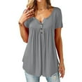 thumbnail image 1 of Sinhoon Women Short Sleeve T Shirts Blouses Tops Summer Tee Solid Color Buttons Round Neck T-shirts for Women, 1 of 5